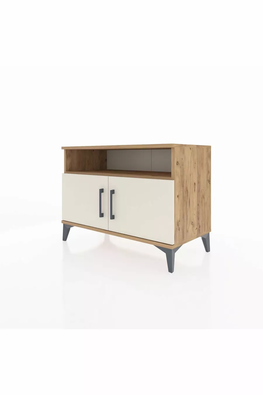 Commode Hyperion 2 étagères 2 portes Pin-Gris Ancien