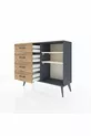 Commode Arges 2 étagères 4 tiroirs Anthracite-Pierre de lune/Merisiers