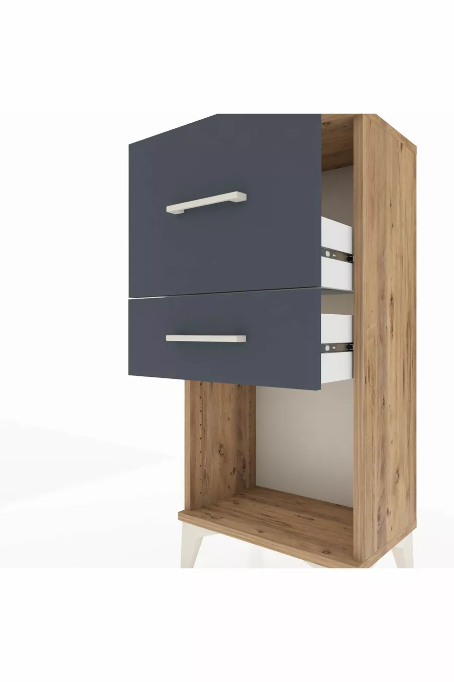 Table de chevet Arges à 2 tiroirs Pin-Anthracite