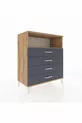 Commode Hyperion à un seul étagère et 4 tiroirs Pin-Anthracite