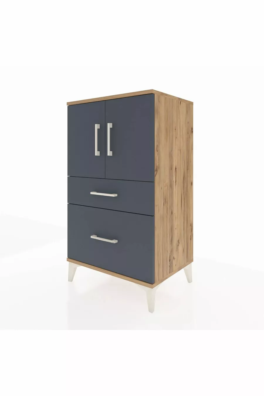 Commode Hyperion à 2 étagères, 2 tiroirs, 2 portes, Pins-Anthracite