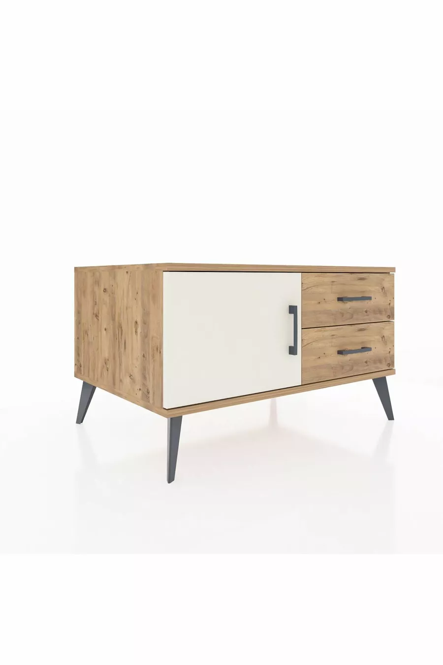 Commode Kronos avec une seule étagère, 2 tiroirs et une porte, Pin-Pierre d'Ay