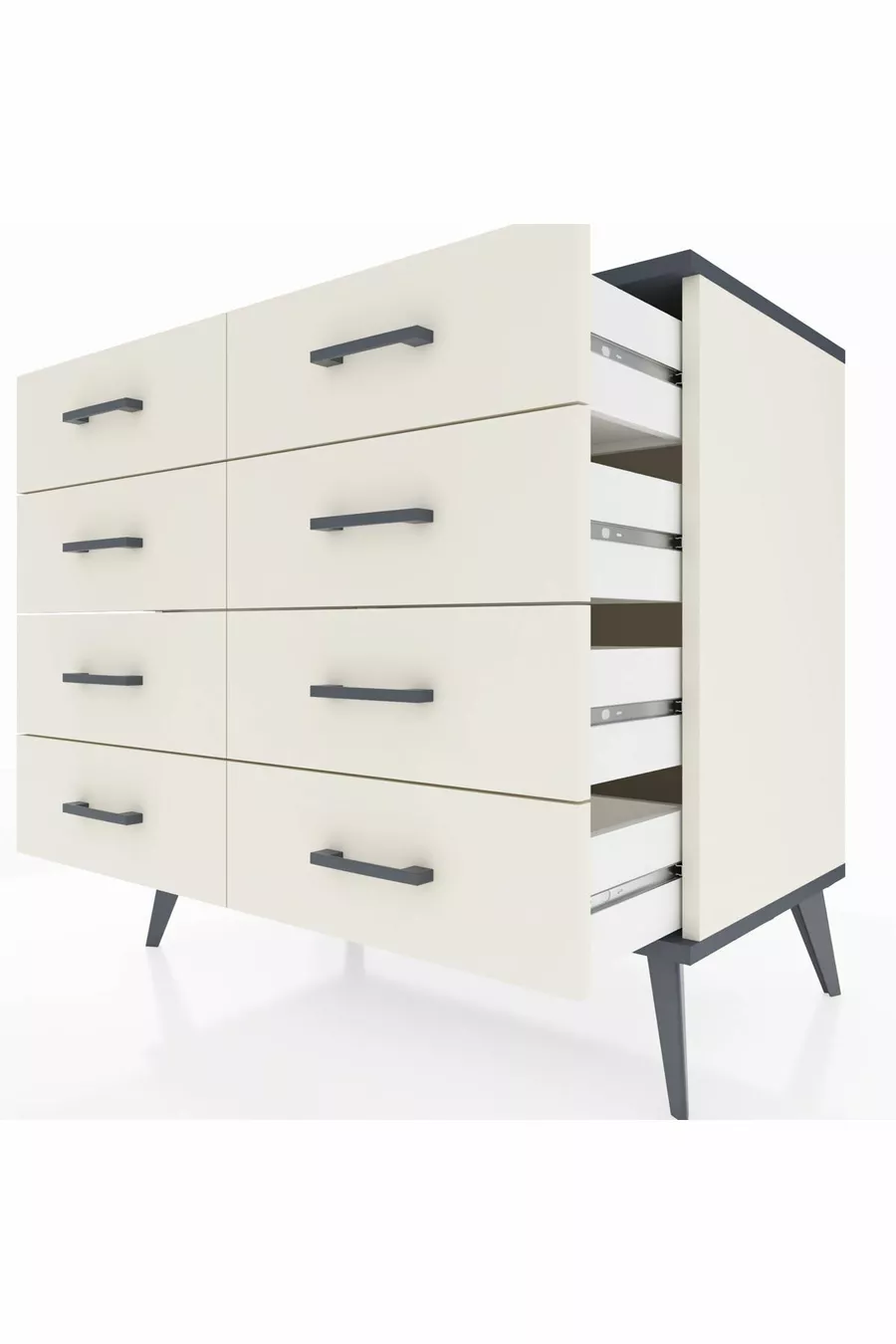 Commode Hyperion 8 tiroirs Pierre de lune-Anthracite/Pierre de lune