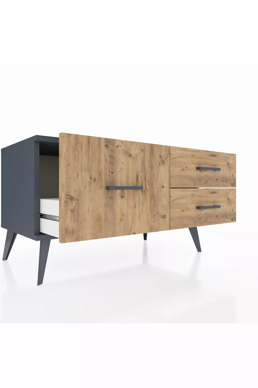 Commode Hyperion 3 tiroirs Anthracite-Anthracite/Sapin