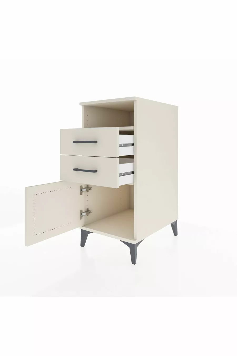 Kronos Table de chevet avec une étagère, 2 tiroirs et une porte, couleur Pierre de Lune