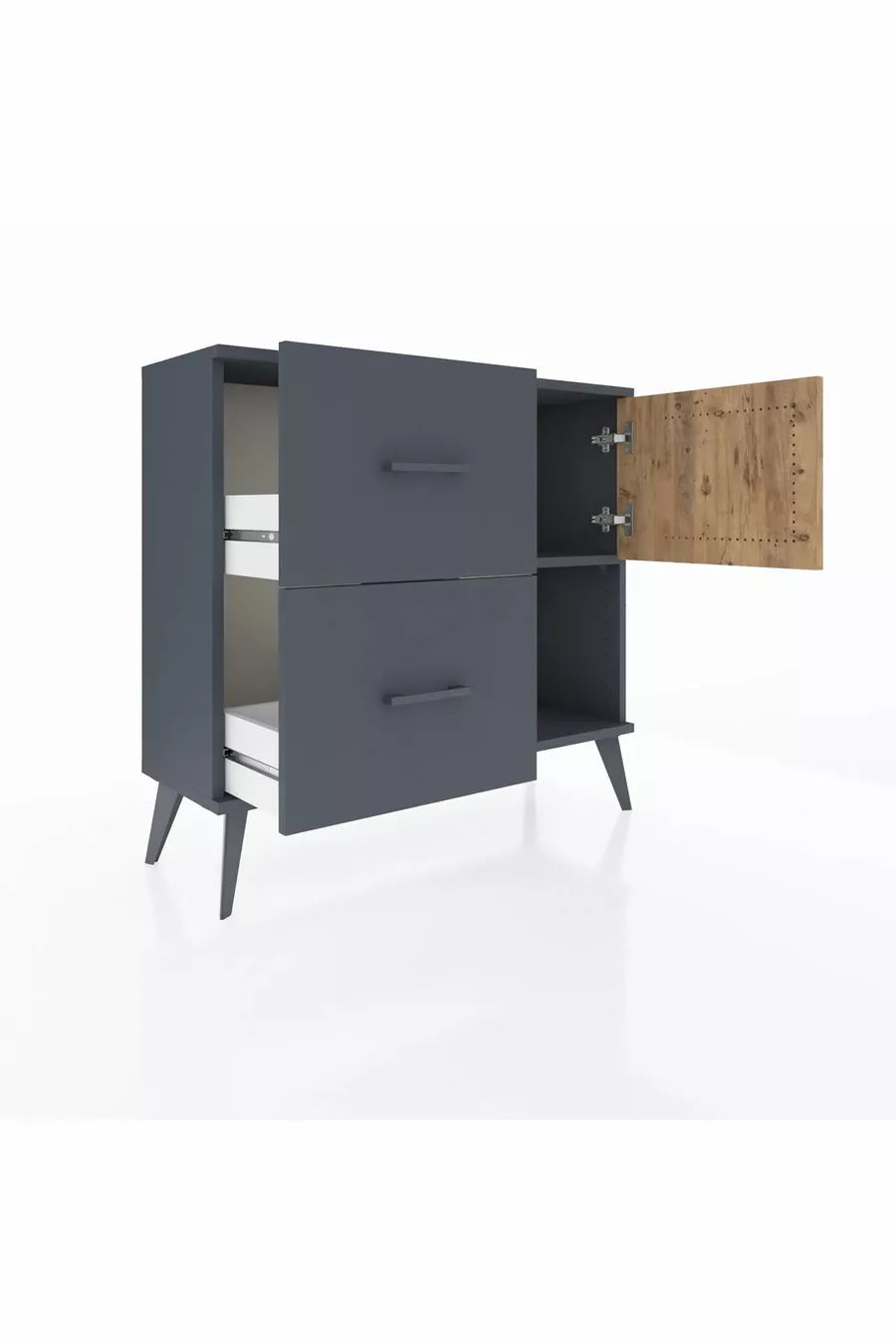 Arges Dressoir Enkel Rek 2 Laden Enkele Deur Antraciet-Ker/Spar-Antraciet