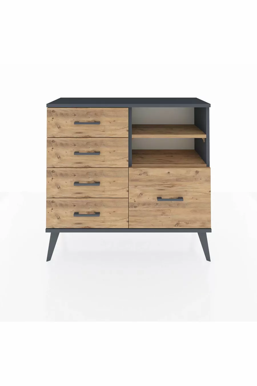 Commode Arges 2 étagères 5 tiroirs Anthracite-Pin