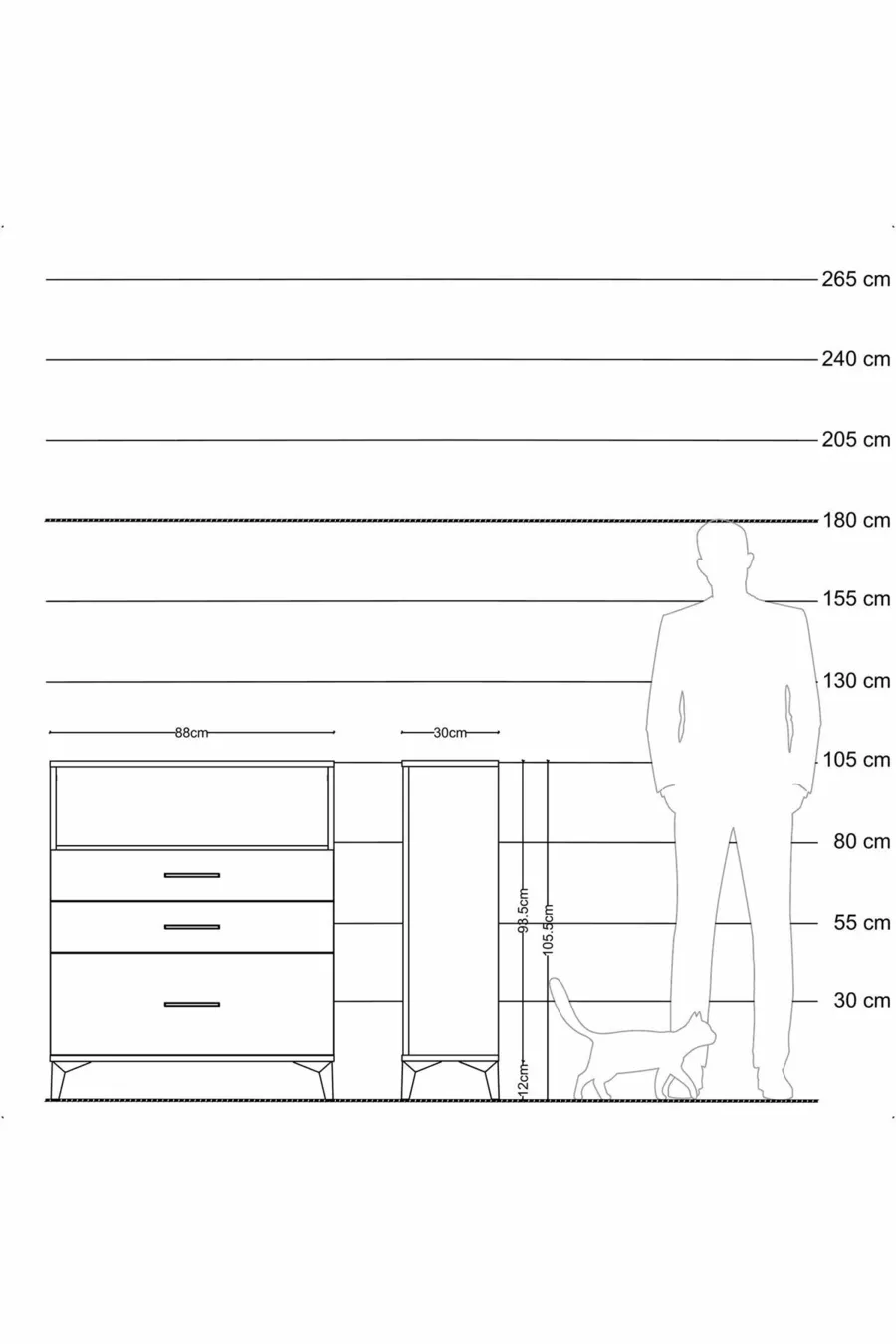 Commode Arges à un seul étagère et 3 tiroirs en pin-pin