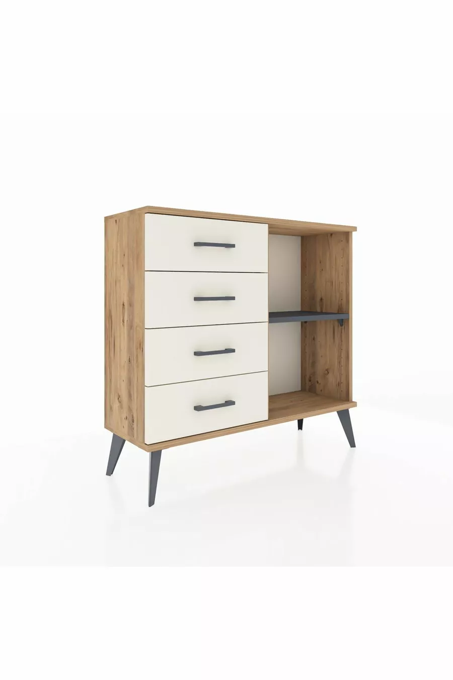 Commode Arges à une étagère et 4 tiroirs Pin-Anthracite/Marbre