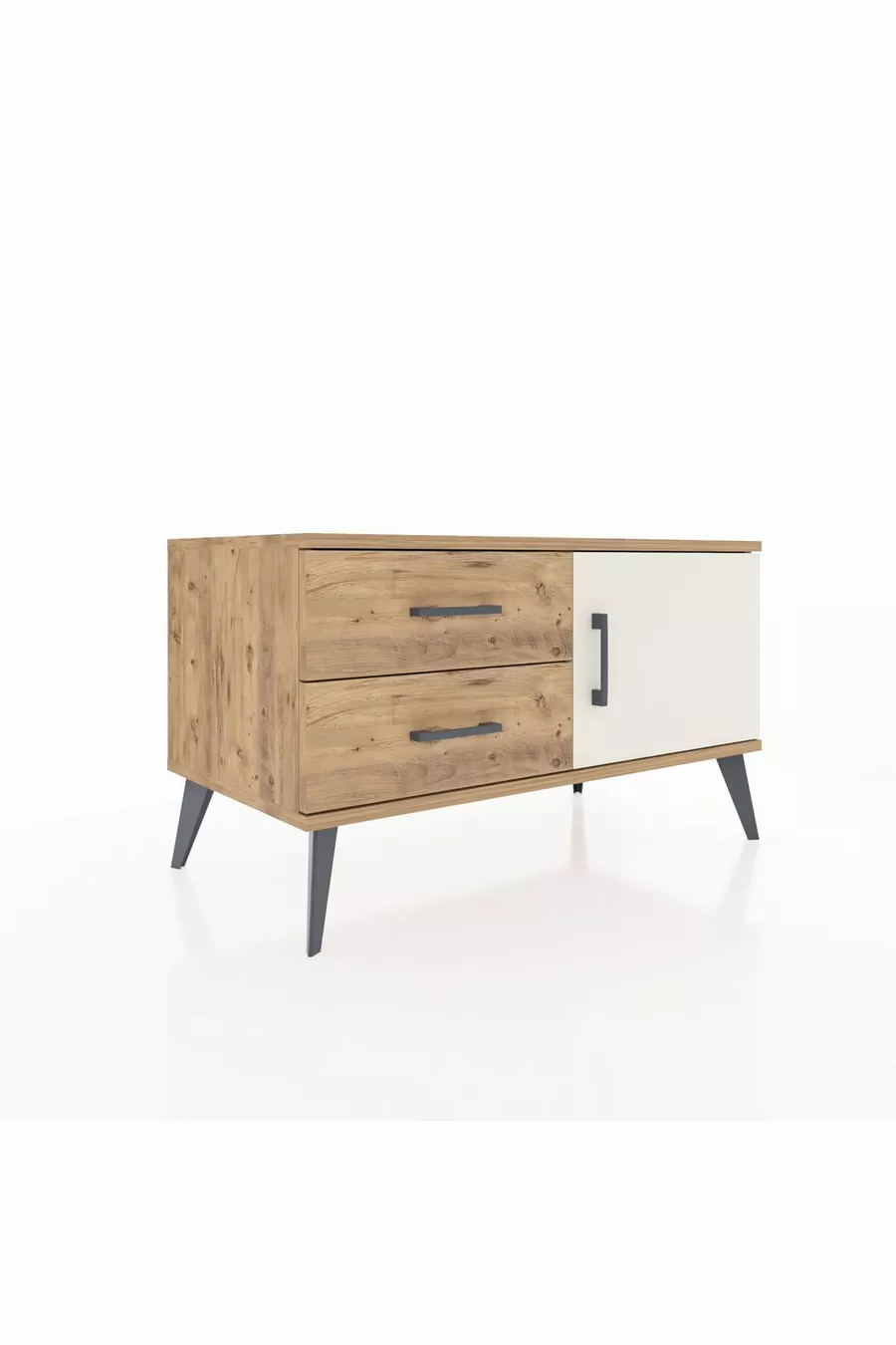 Commode Hyperion avec une étagère, 2 tiroirs et une porte, pin-pierre d'onyx/pin