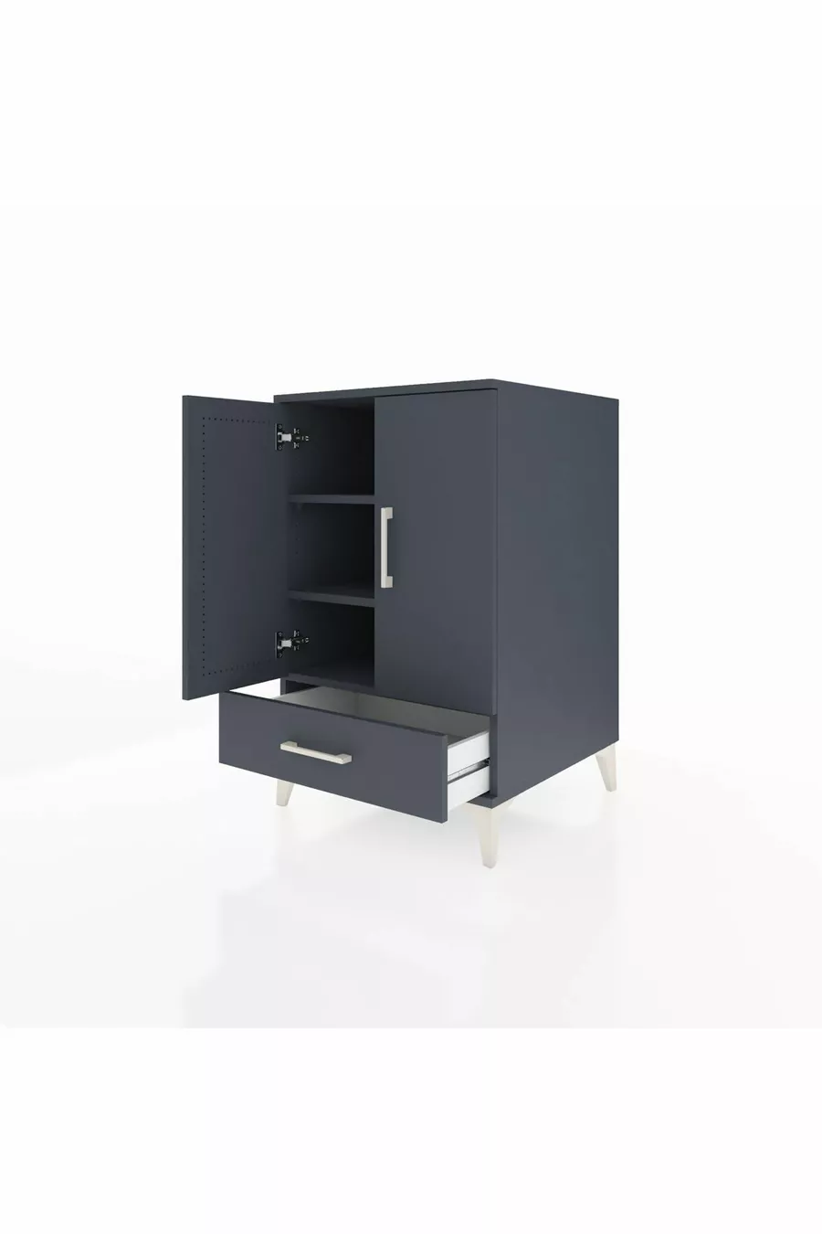 Table de chevet Kronos avec 3 étagères, 1 tiroir et 2 portes, Anthracite-Anthracite