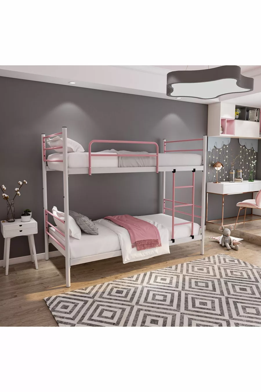 Trend Stapelbed Geschikt voor Matras Lichtroze Afneembaar Metalen Stapelbed
