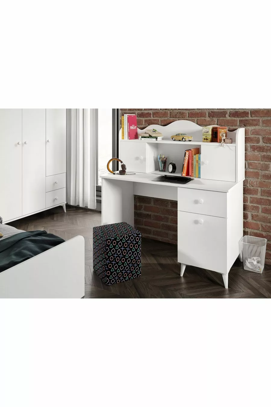 Ensemble chambre d'adolescent moderne Akasya blanc - 4 pièces et entièrement en MDF de première qualité