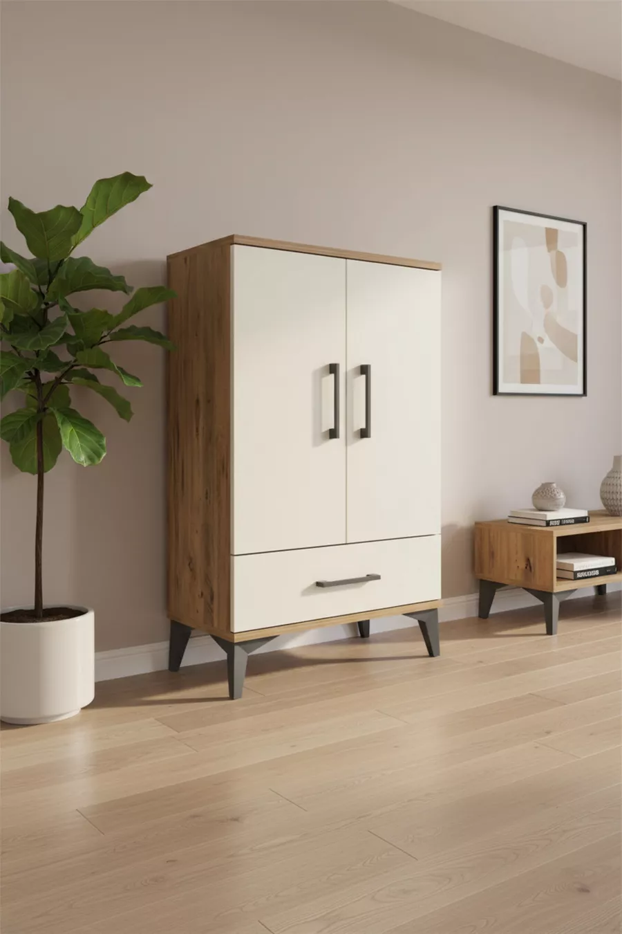 Silva Commode : Pin-Aigle, 2 étagères, avec tiroirs et portes, design élégant