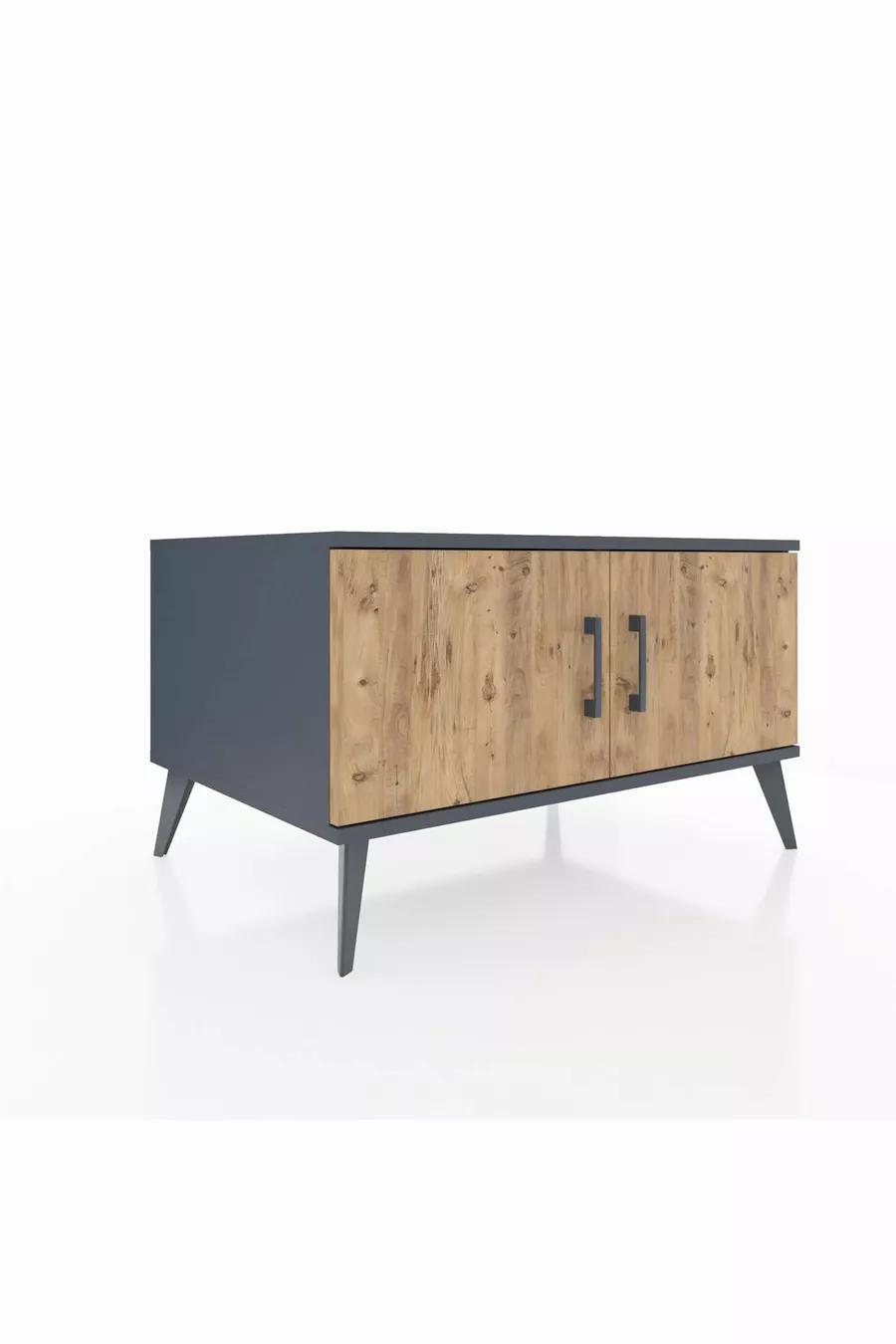 Commode Kronos 2 étagères 2 portes Anthracite-Pin/Gris pierre
