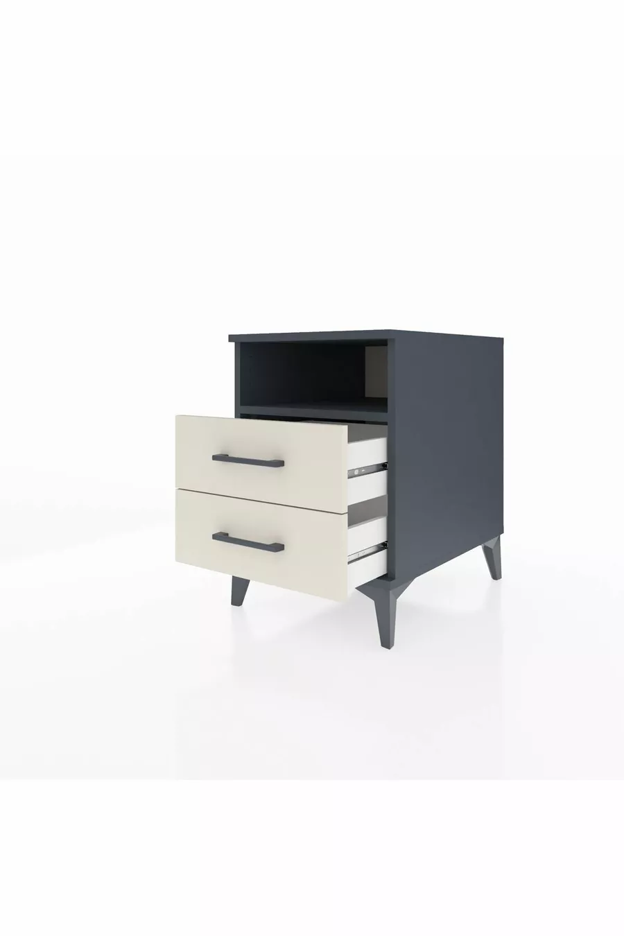 Comodino Kronos con una mensola e 2 cassetti Antracite-Gesso