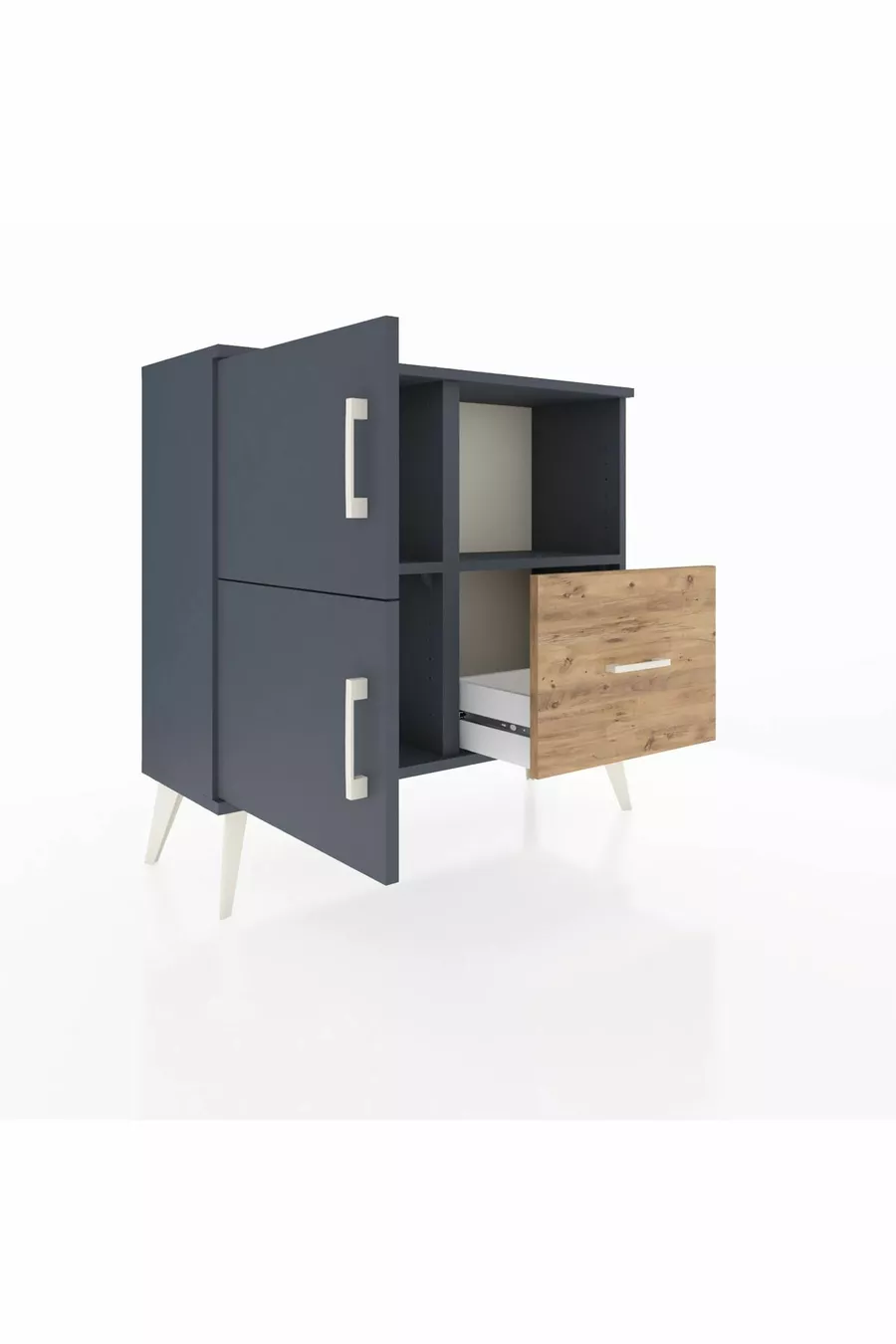 Commode Arges avec 2 étagères, 1 tiroir, 2 portes Anthracite-Anthracite/Sapin