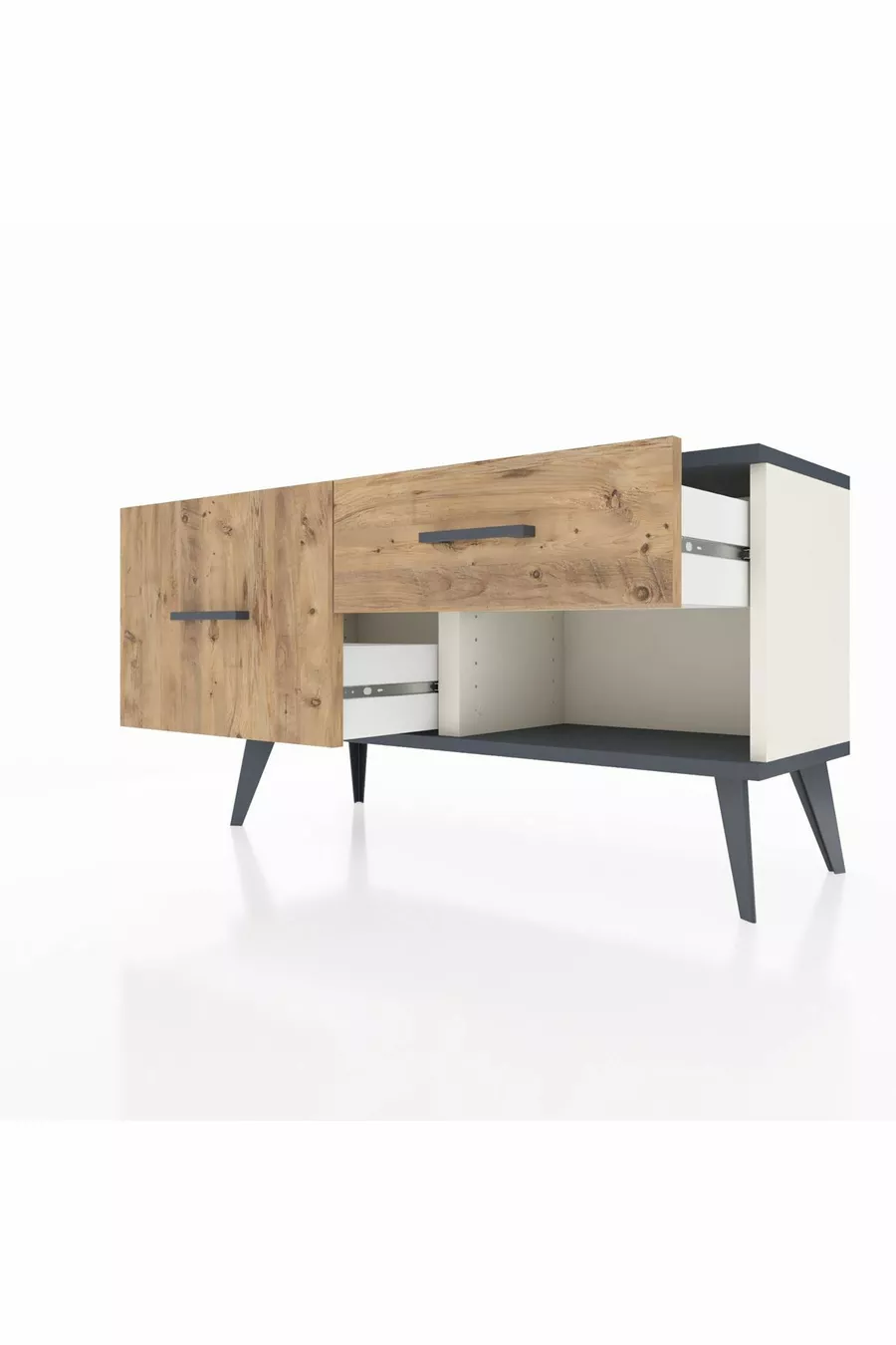 Commode Arges 2 tiroirs Pierre d'Agate-Anthracite/Pin