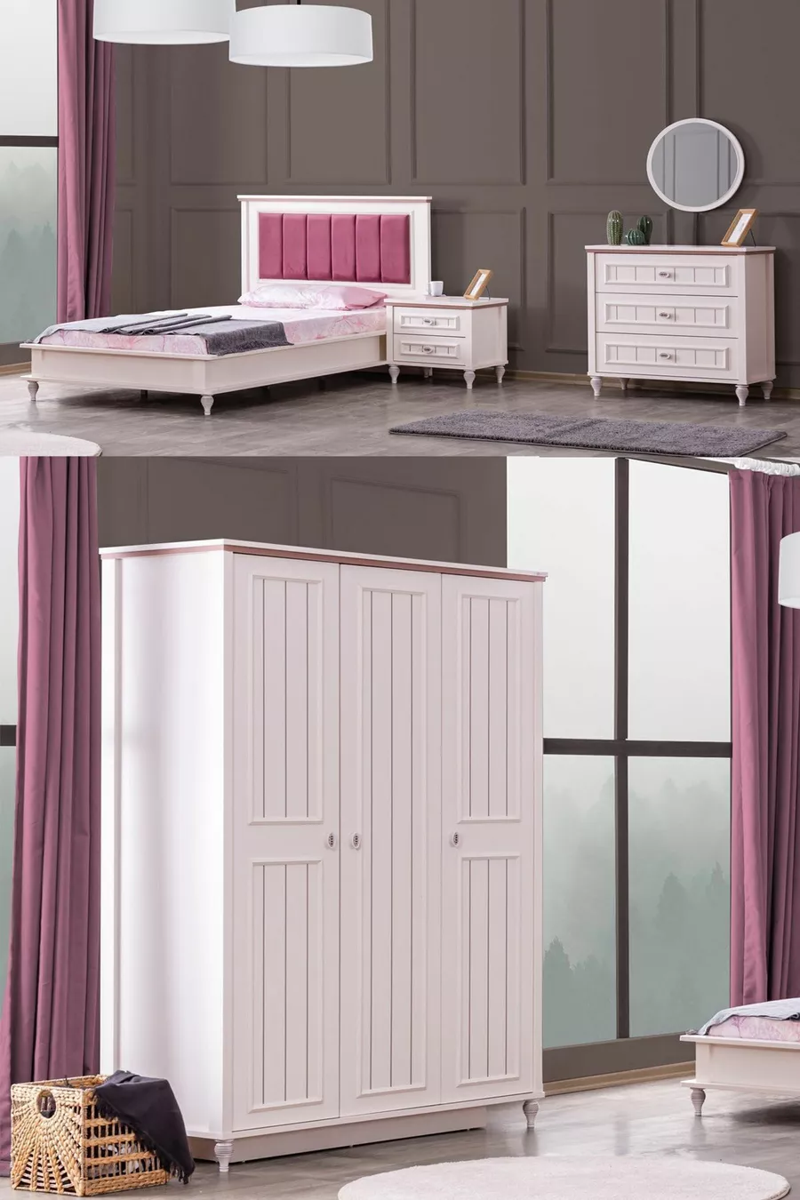 Ezgi Youth Room - 3-Door Wardrobe, Bed, Nightstand, Dresser