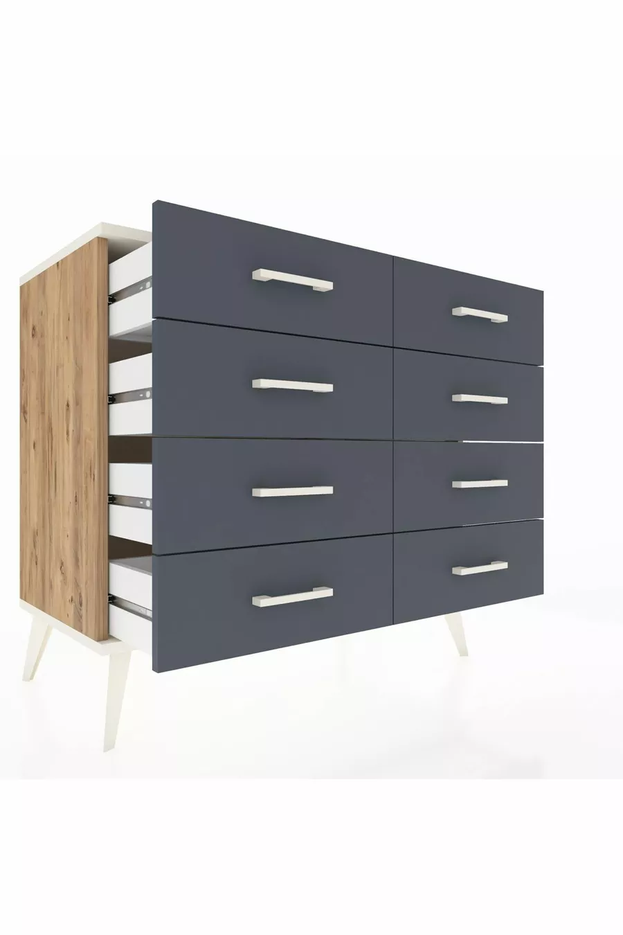 Commode Hyperion 8 tiroirs Pin-Pierres d'onyx/Anthracite