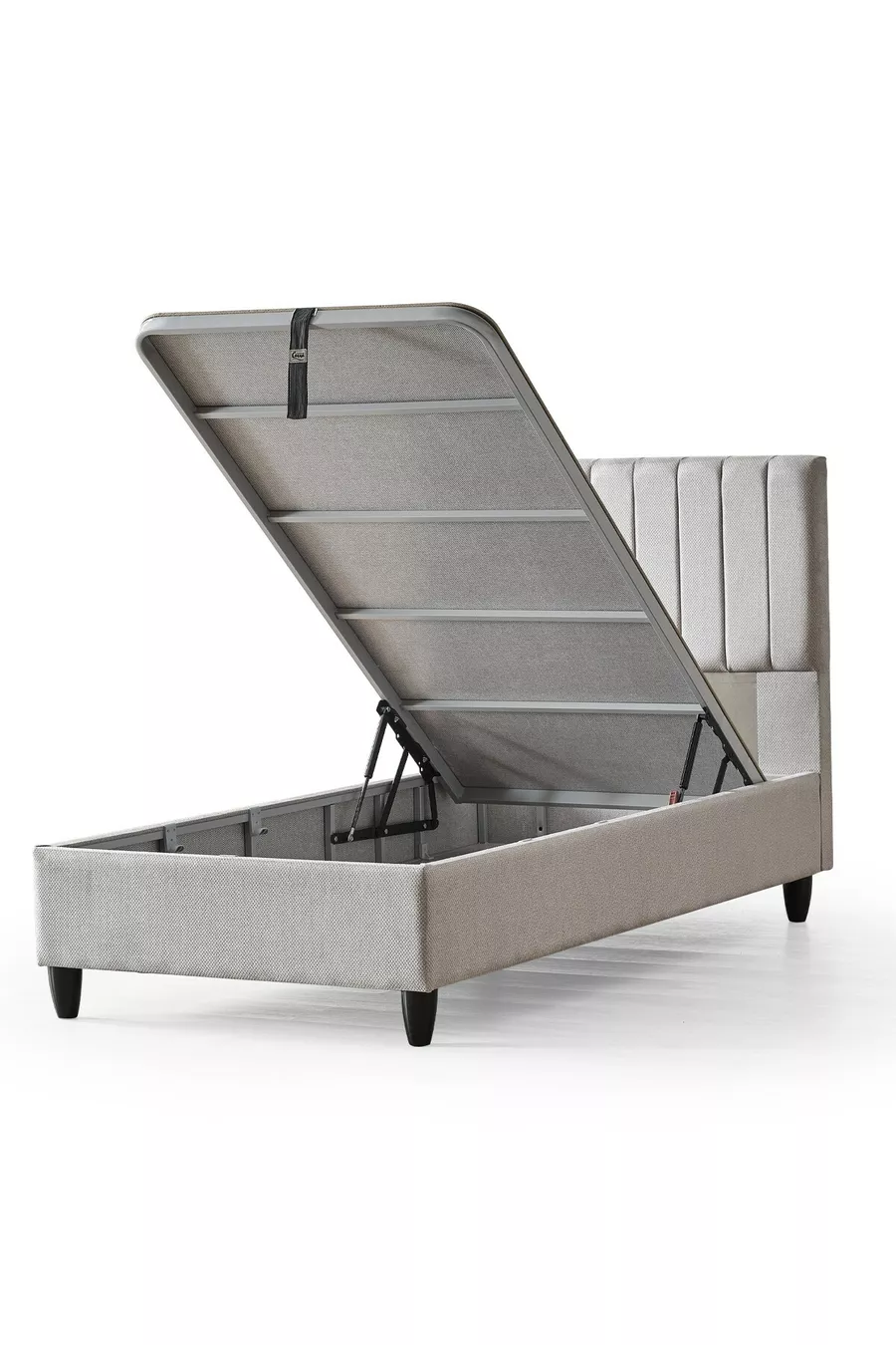 Manolya-Serie Einzelbett mit Bettkasten und Kopfteil + Komplettes Orthopädisches Paket Federkernmatratzen-Set 3-teilig