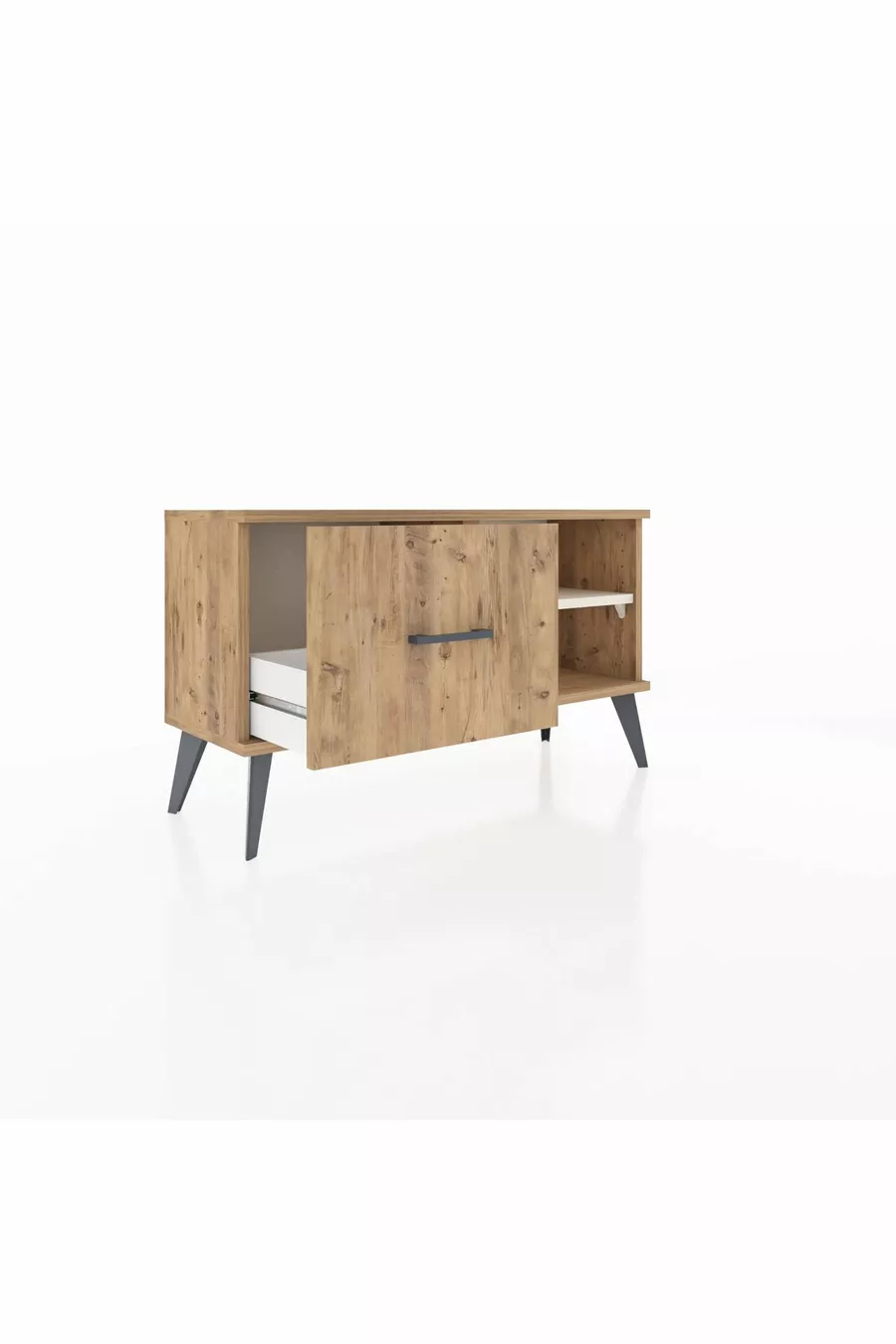 Commode Arges avec une étagère et un tiroir en pin-onyx/pin