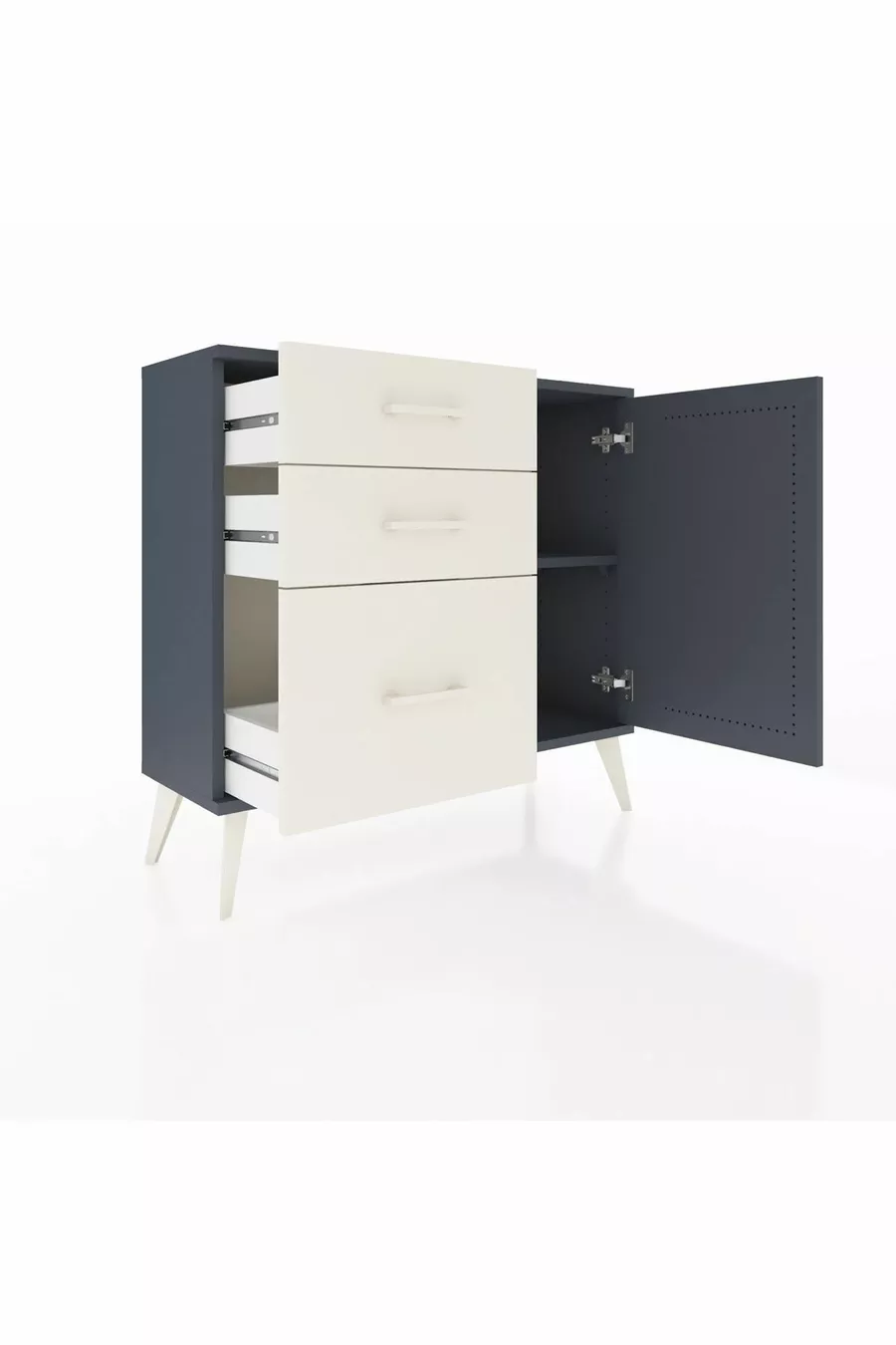 Commode Arges avec une seule étagère, 3 tiroirs et une porte, Anthracite/Anthracite/Pierre de Lune