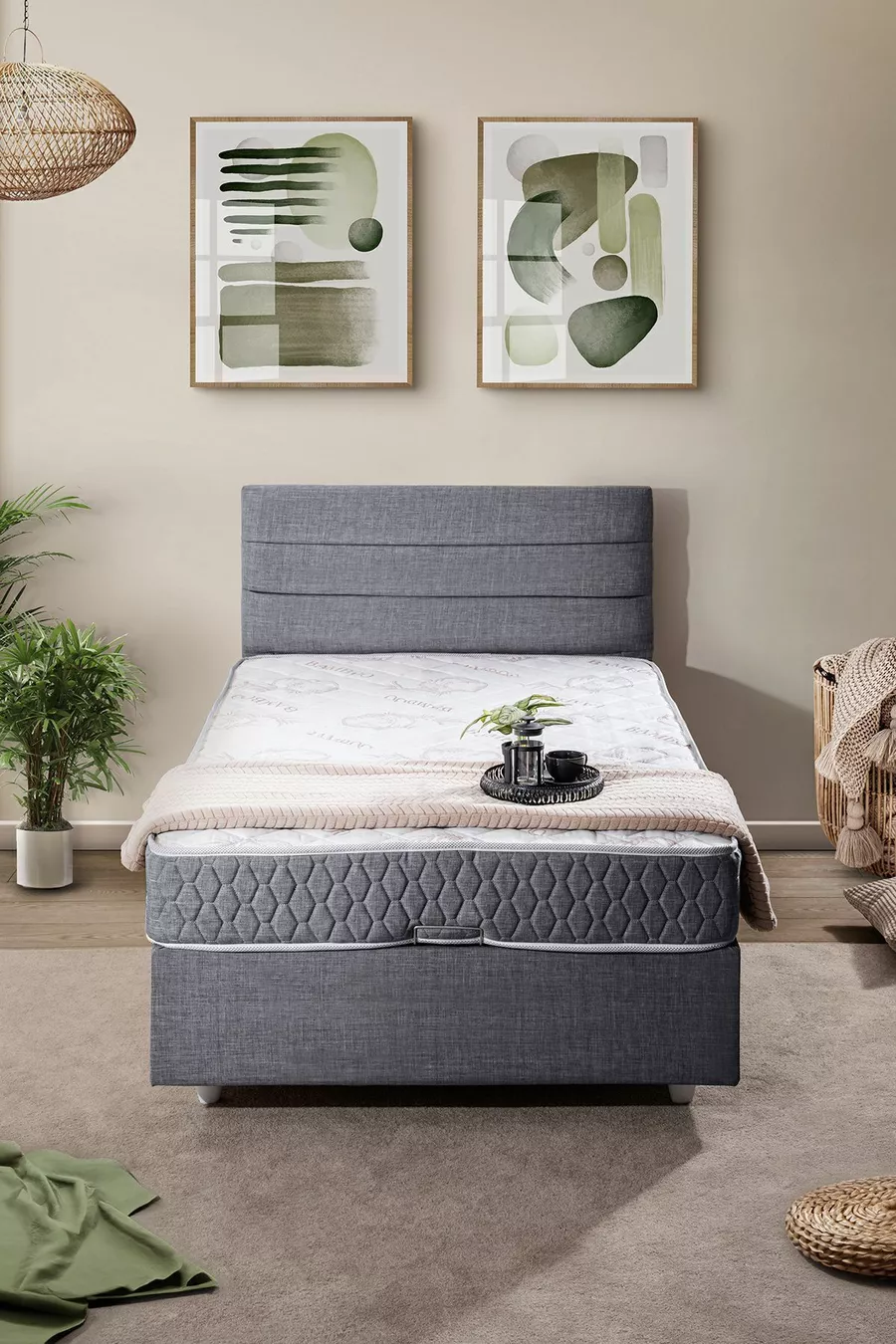Sofia Comfort Bedset Eenpersoonsbed Basis Hoofdeinde Grijs