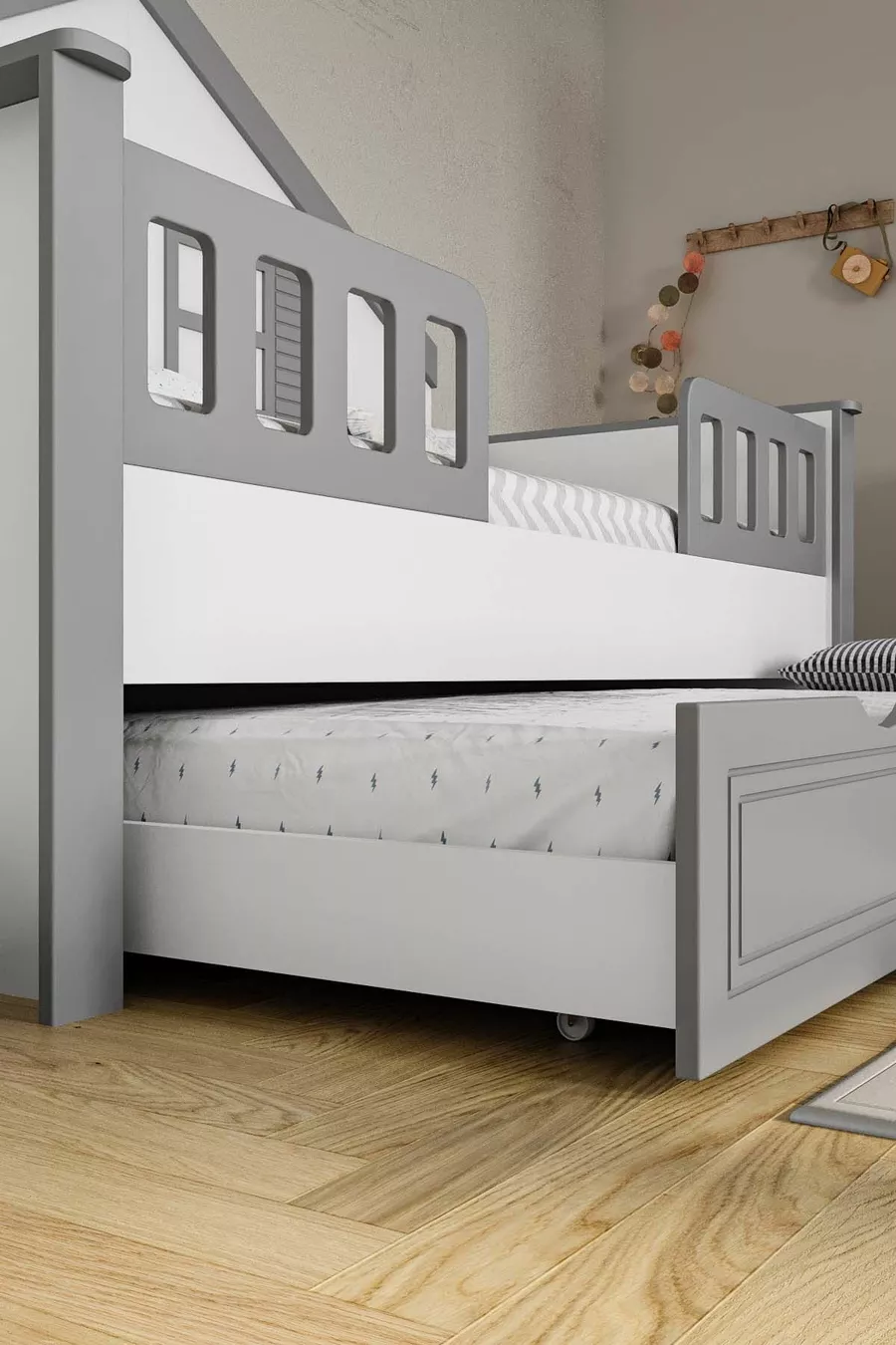 % MDF Materiaal Kinder Montessori Bed met Lade, Grijs