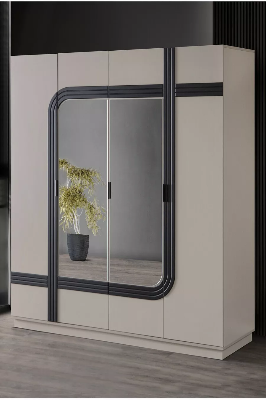 Ensemble Chambre Jeune Bali - Armoire 4 Portes, Bureau, Commode, Table de Chevet