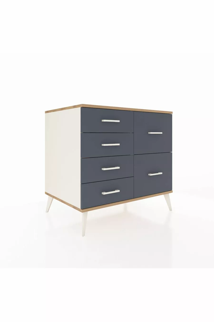Commode Kronos 6 tiroirs Pierre de lune-Pin/Anthracite