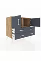 Commode Hyperion 2 étagères 4 tiroirs 2 portes Pin-Anthracite