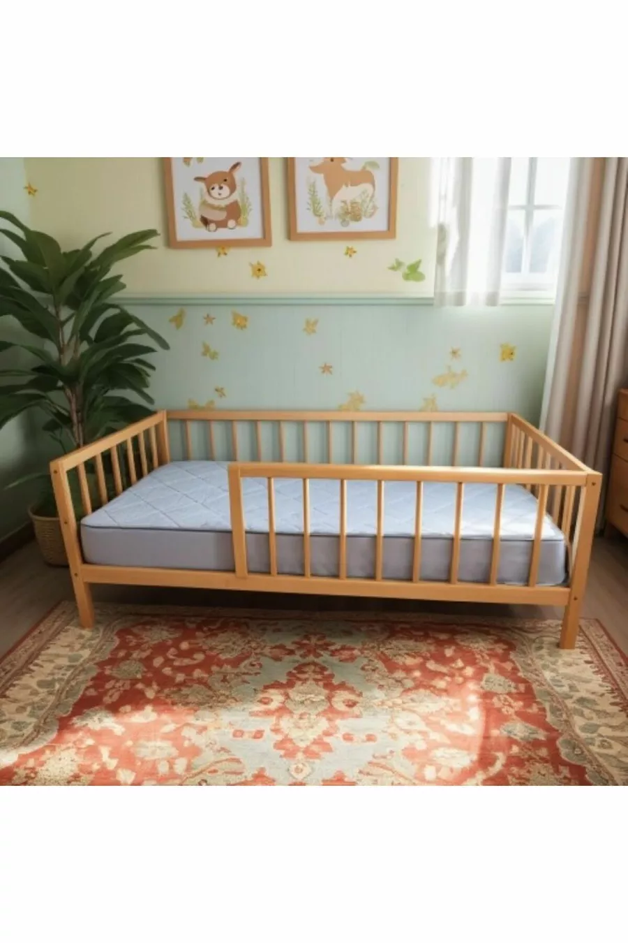 Letto per bambini rotondo in legno massiccio naturale con doghe, con piedi, dimensioni cm X cm