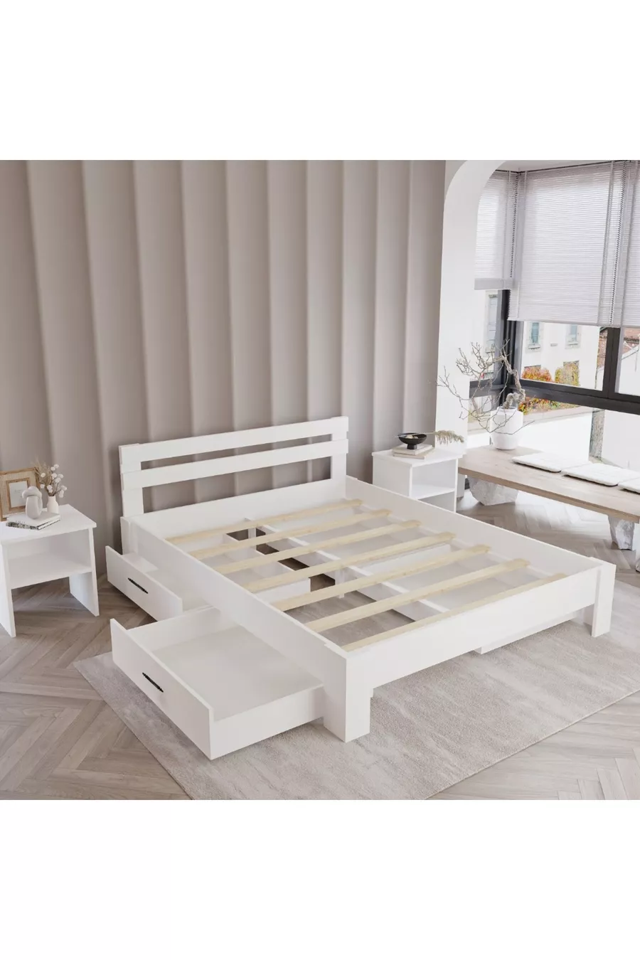 Letto in MDF con 4 cassetti | Compatibile con letti singoli e matrimoniali, facile da montare