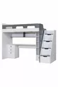Lit superposé, bureau et bibliothèque Troya - Anthracite, 1 matelas Confort