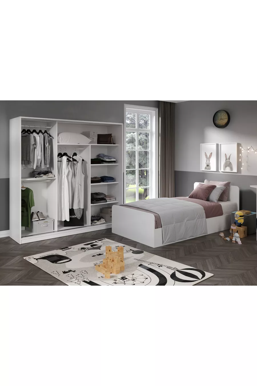 Ensemble de chambre pour jeune 3 pièces en MDF pour une personne