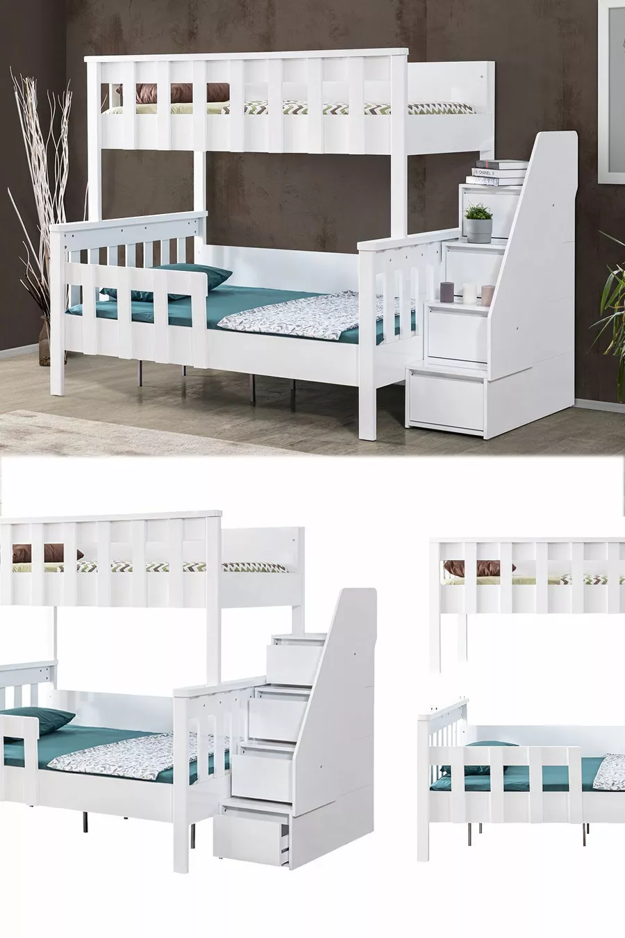 Lit superposé en profilé MDF, Lit superposé Deluxe séparable - Blanc