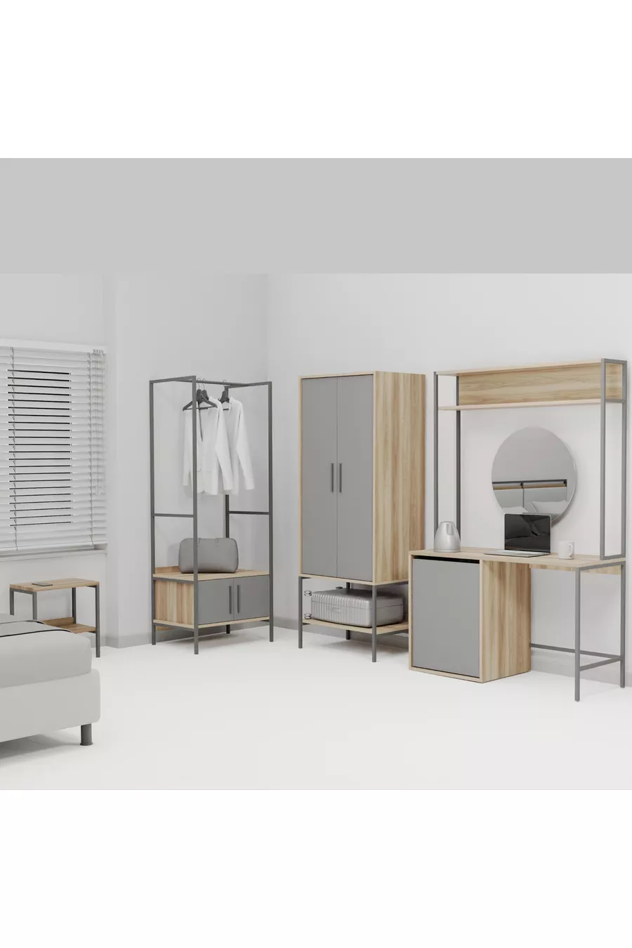 Ensemble de meubles d'hôtel Modulago Maxi Anthracite Noyer