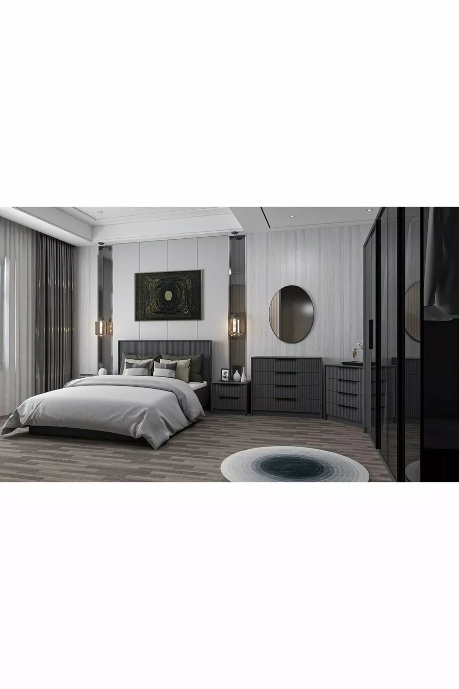 Kale Luxe Bedroom Set - Anthracite Set 2