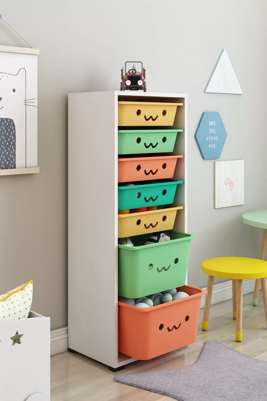 KIDS 7 Basket Smiling Toy Cabinet Toy Box Toy Storage Box