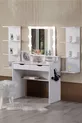 Coiffeuse Diva Hollywood avec miroir éclairé à LED, tiroir, table de maquillage de coulisse et étagère murale, blanche