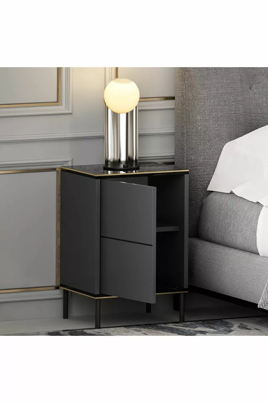 Table de chevet Immagine Anthracite (Motif Marbre)