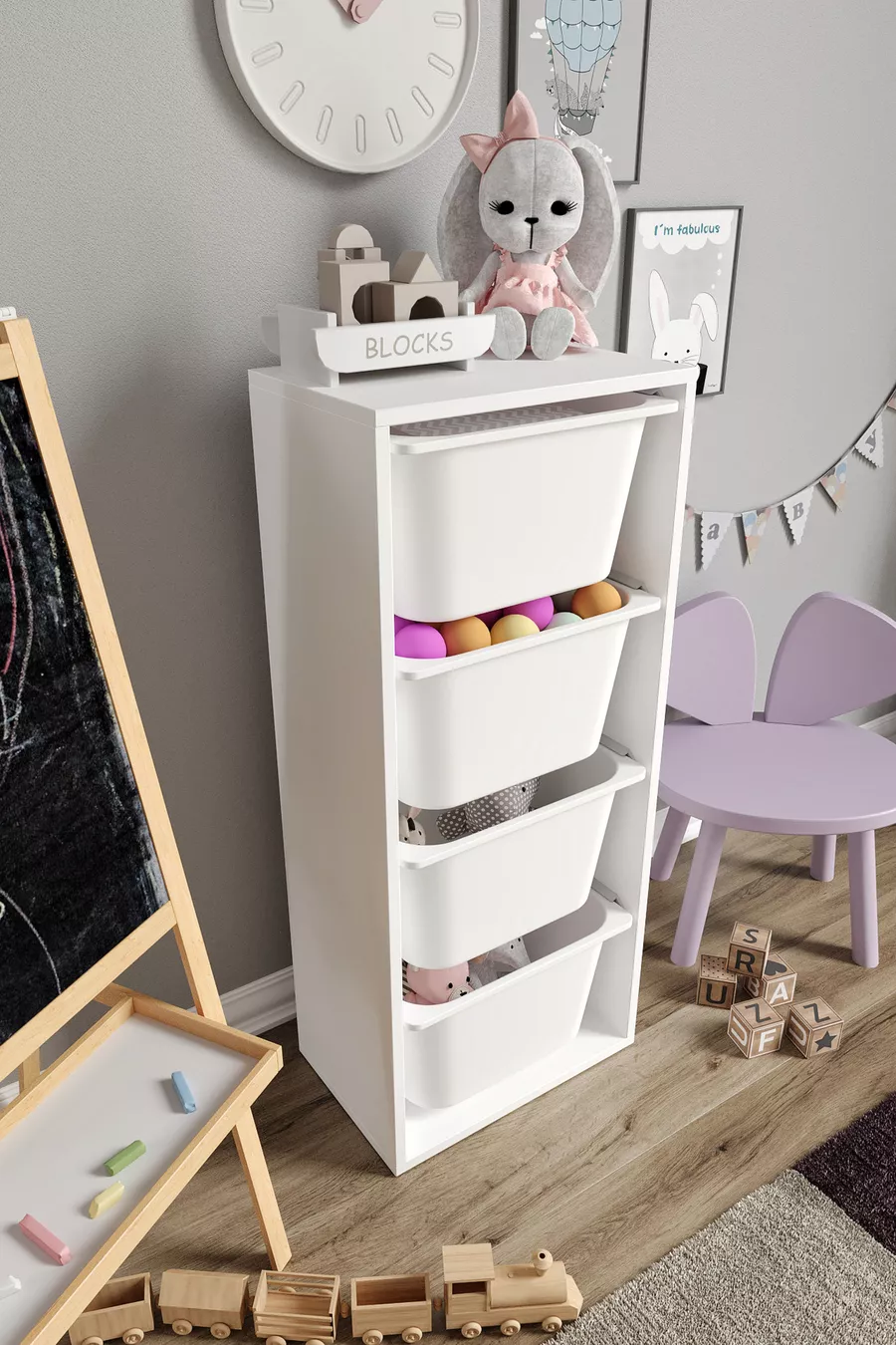 % MDF - Grote Mono 4 Speelgoedkast met Grote Mand