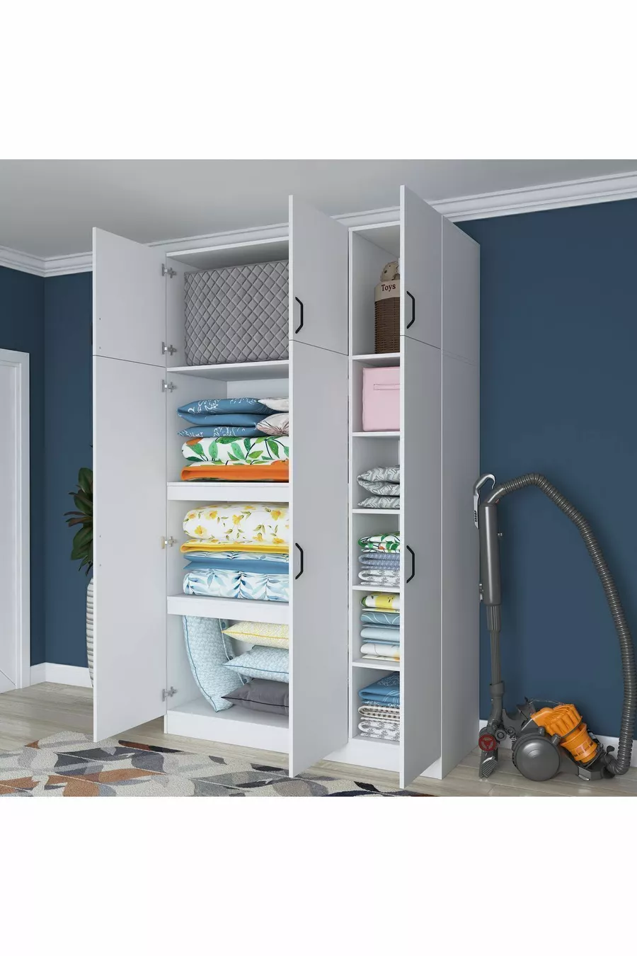 Armoire de rangement pour lit Rani , 6 portes, pour couette et oreillers,  cm