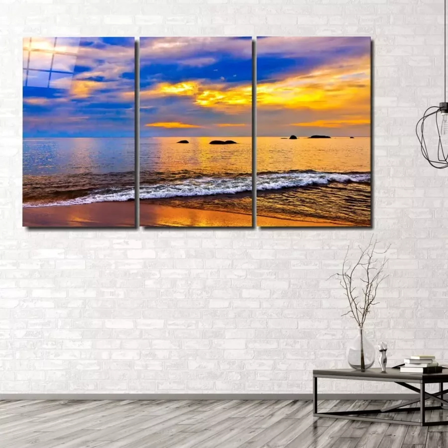 Coucher de soleil sur la plage Mega Peinture sur verre