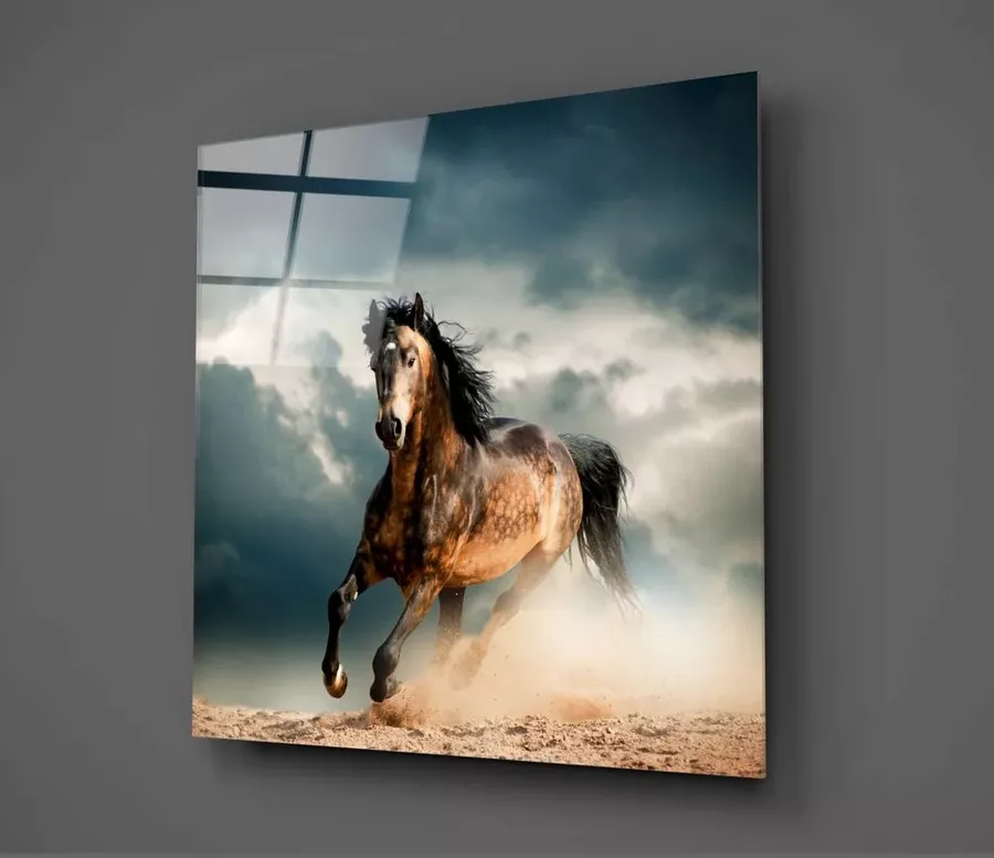 Peinture sur verre de cheval au galop