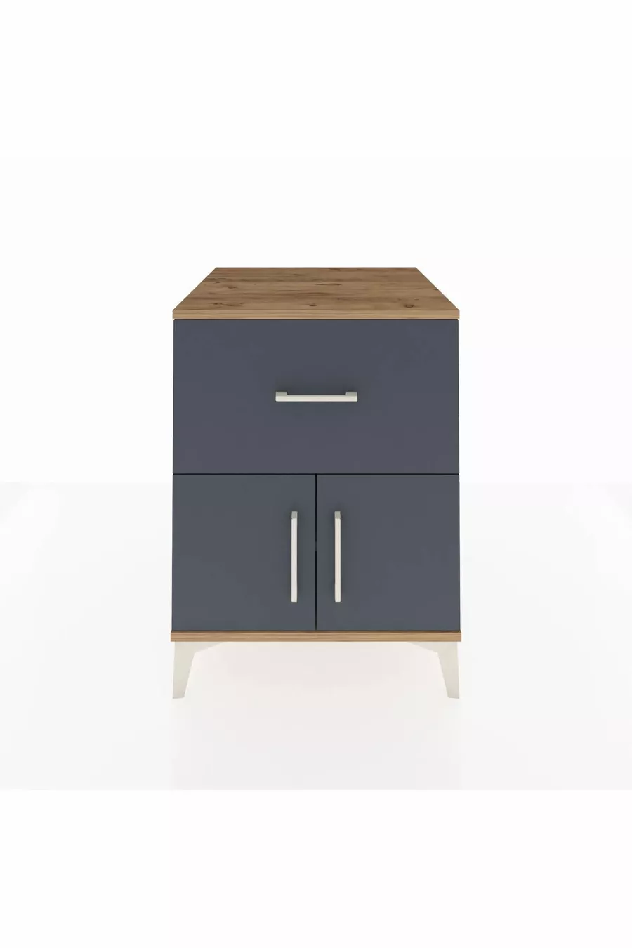 Table de chevet Kronos avec une étagère, un tiroir et deux portes, pin-anthracite