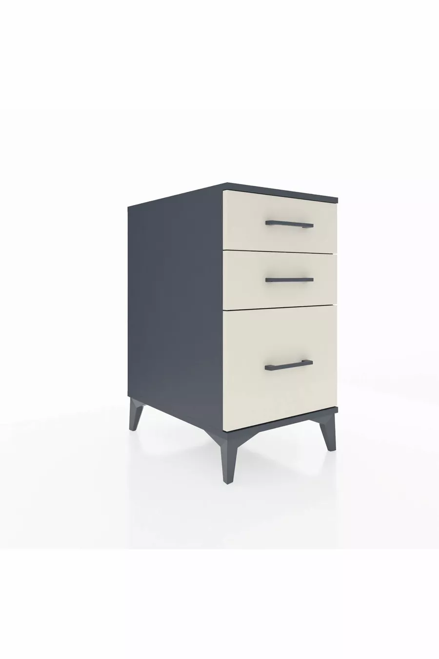Table de chevet Kronos à 3 tiroirs Anthracite-Pierre de lune
