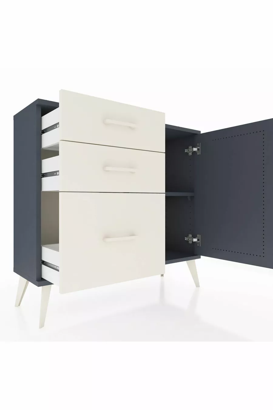 Commode Arges avec une seule étagère, 3 tiroirs et une porte, Anthracite/Anthracite/Pierre de Lune