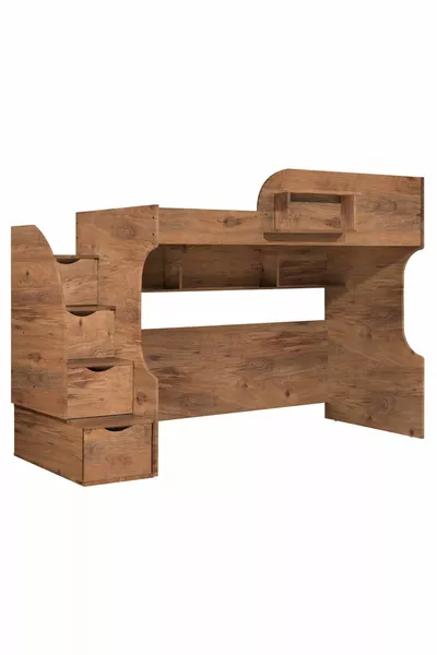 Bunk Bed, Aura Bunk Bed Bed Frame Desk, Aura Dark Walnut